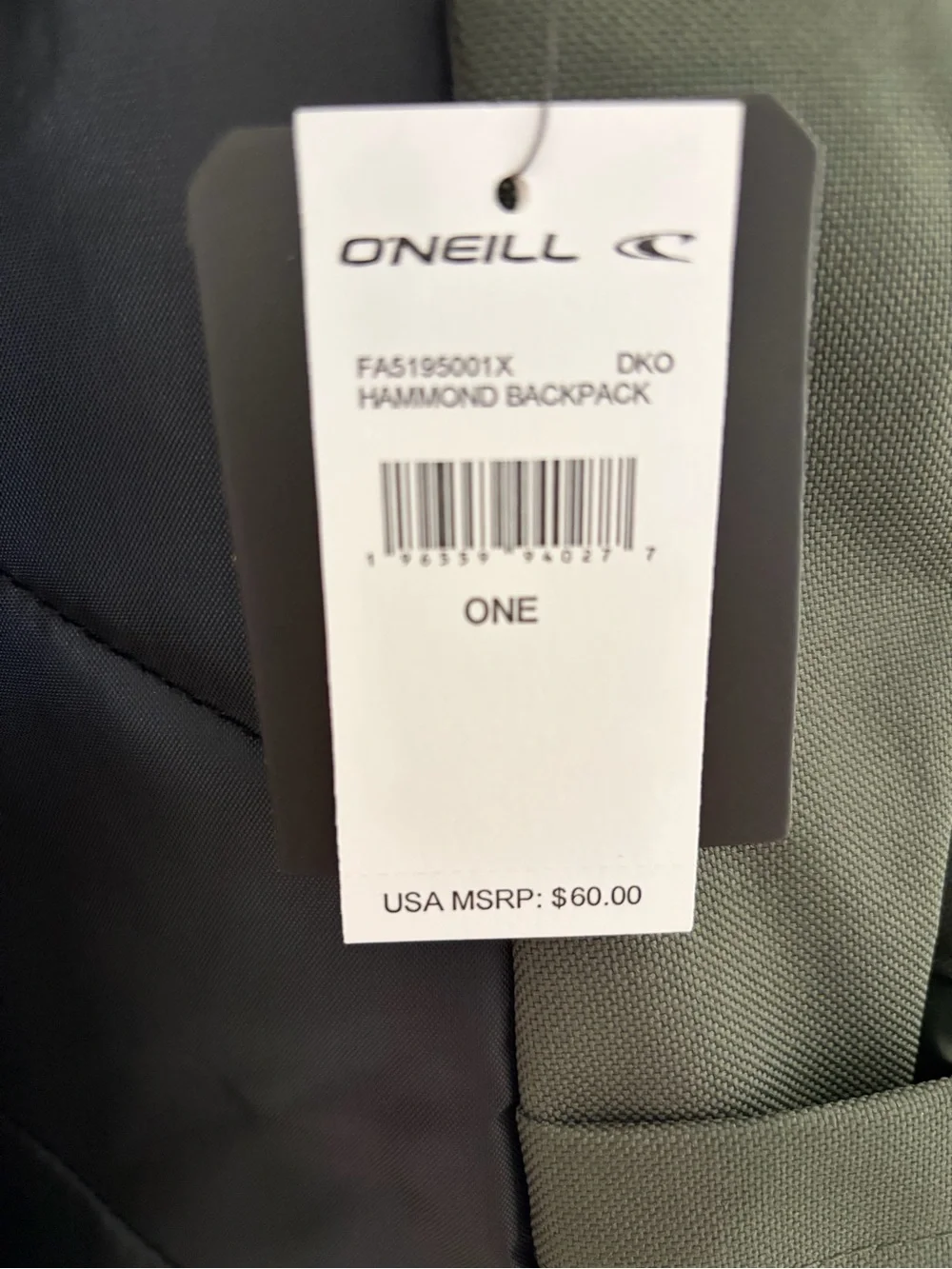 O'Neill Olive Green Roll-Top Backpack with Front Pocket